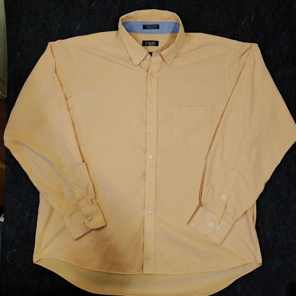 Chaps Mens Orange Yellow Wrinkle Free Oxford Button Up Shirt 18-18.5 36/37
